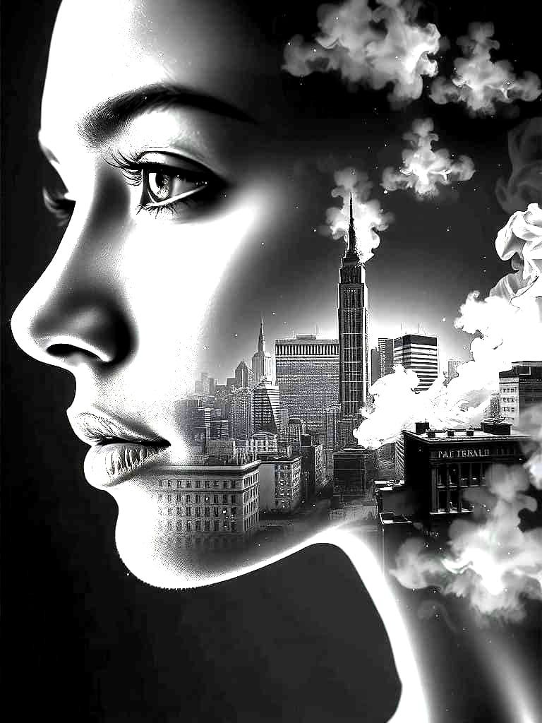 City Inferno Within a Female Silhouette