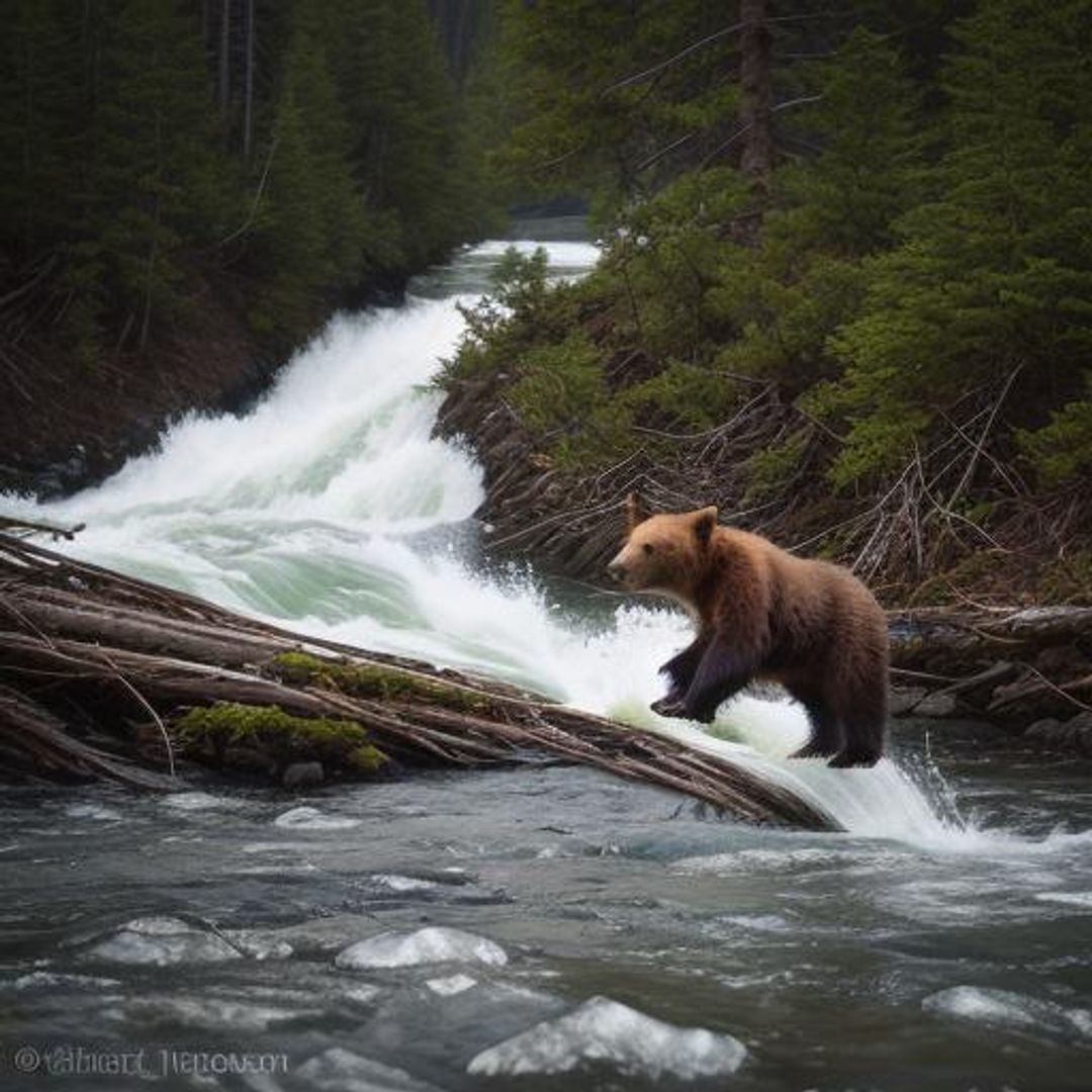 A stunning, high-resolution image of a baby bear cub leaping into a ...