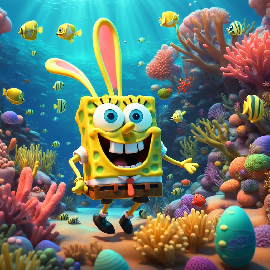 SpongeBob SquarePants, easter, bunny wearing snorkel, ocean floor ...