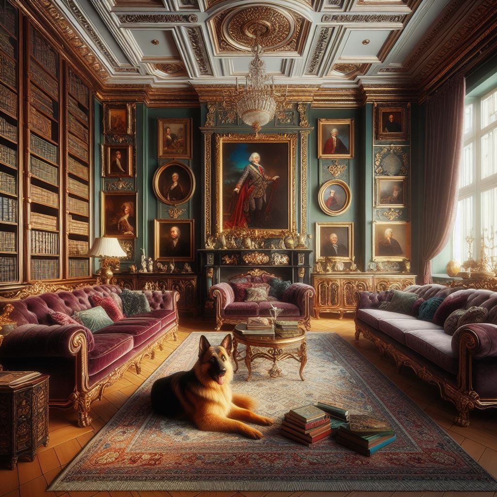 Georgian library with German Shepherd