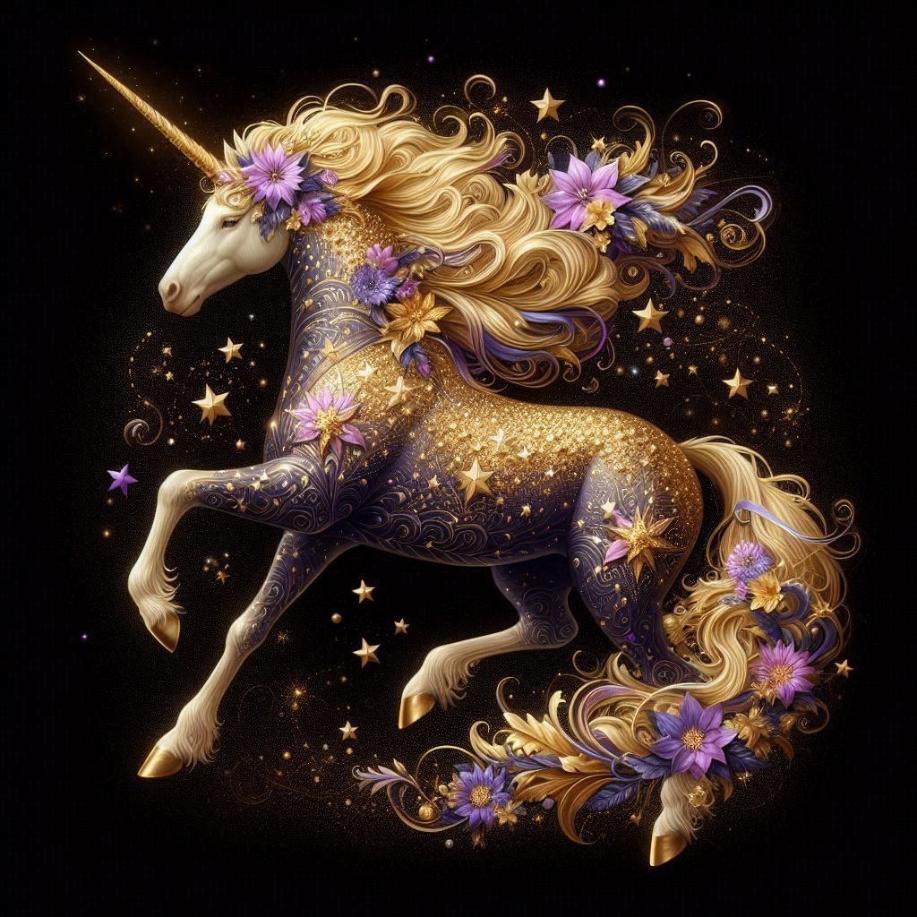 purple and gold unicorn
