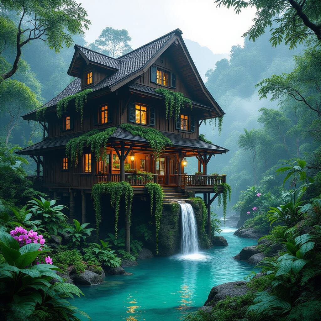 Majestic Jungle Stilt House in Photorealistic Style