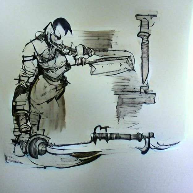 Ink sketch of the swordsmith