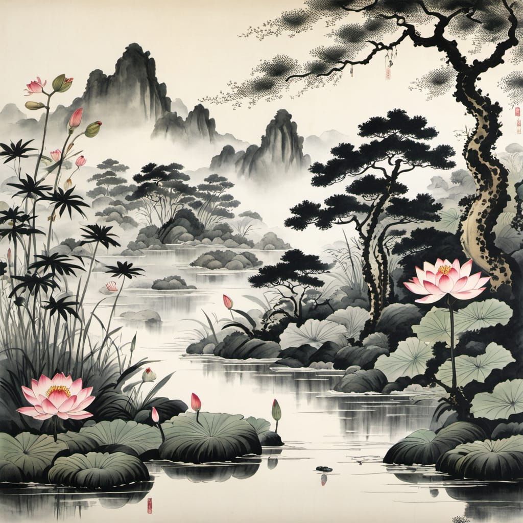 Sumi-e painting  by @Gokiburi