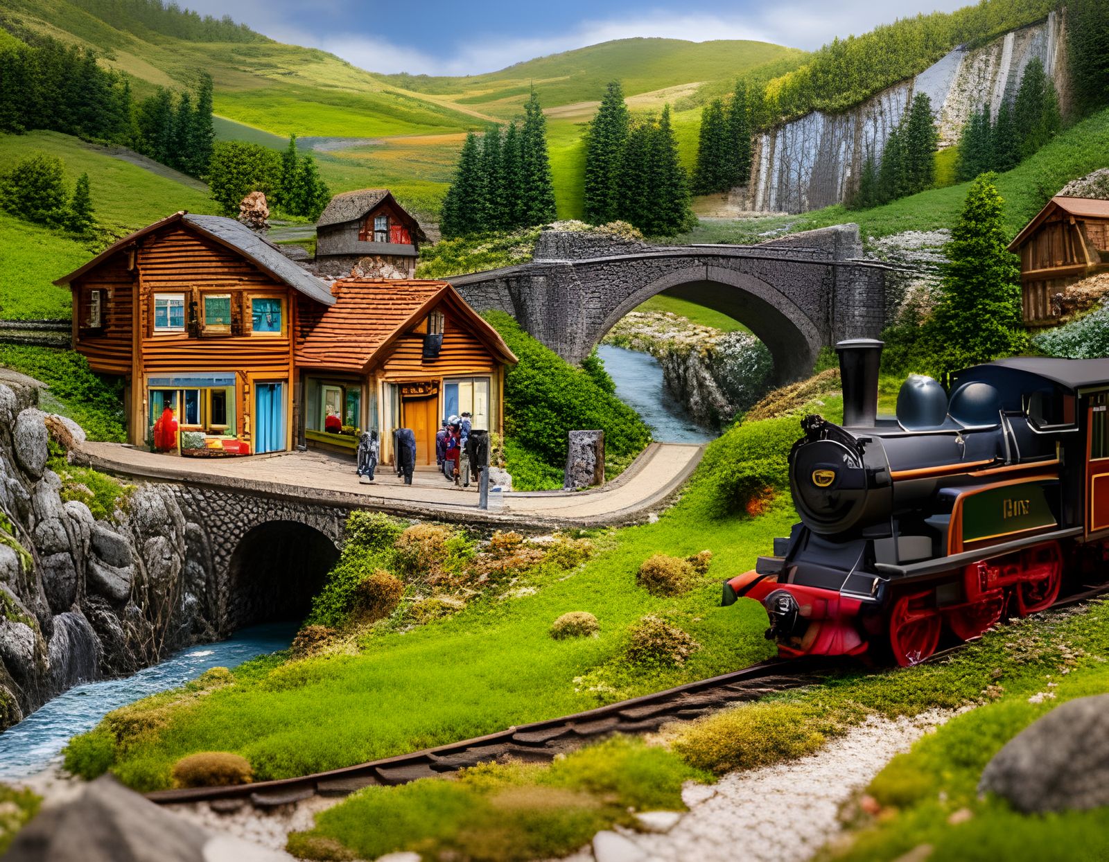 tea cup woth a Miniature model railway in a box 8k resolution concept
