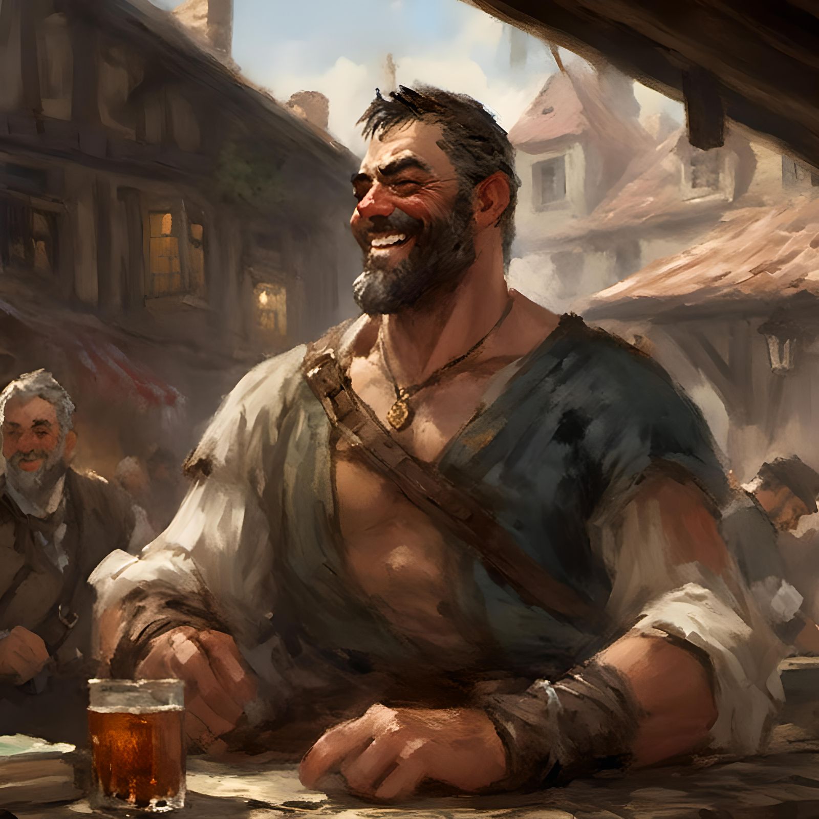 <lora:Skalarn:1.0> Giant, muscular man covered in scars wear...
