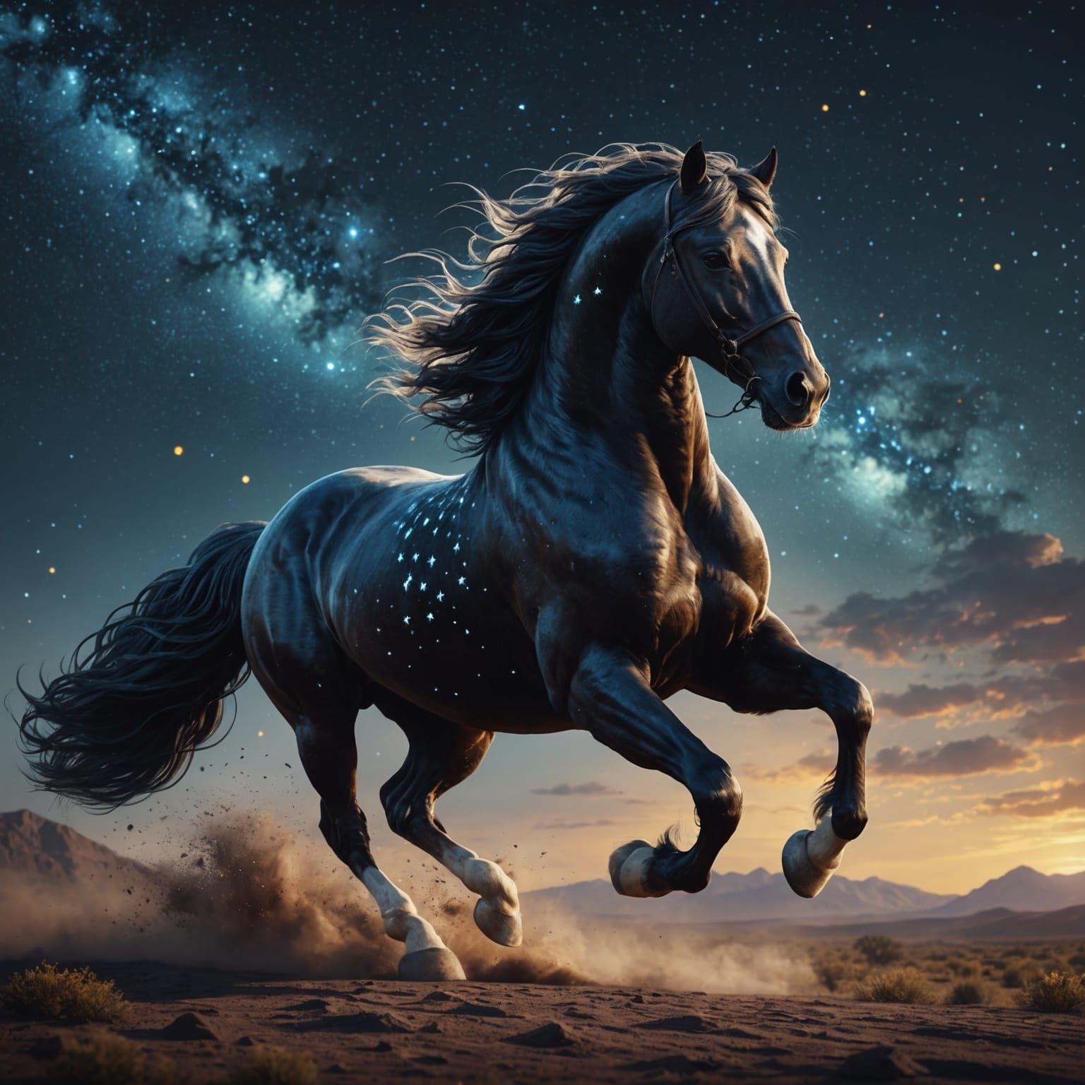 a stallion rushes across the sky with stars braided into its mane  by @Zacharo