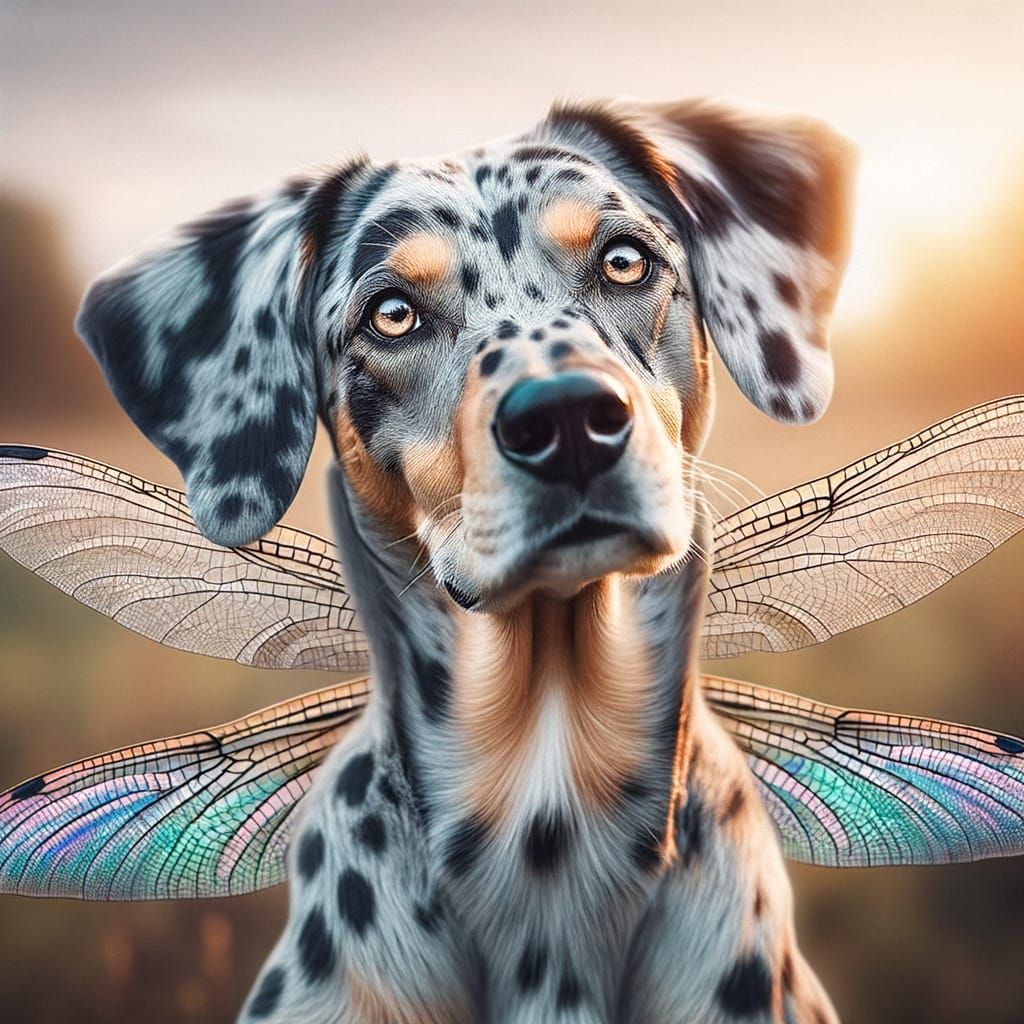 Catahoula Leopard dog with Dragonfly wings