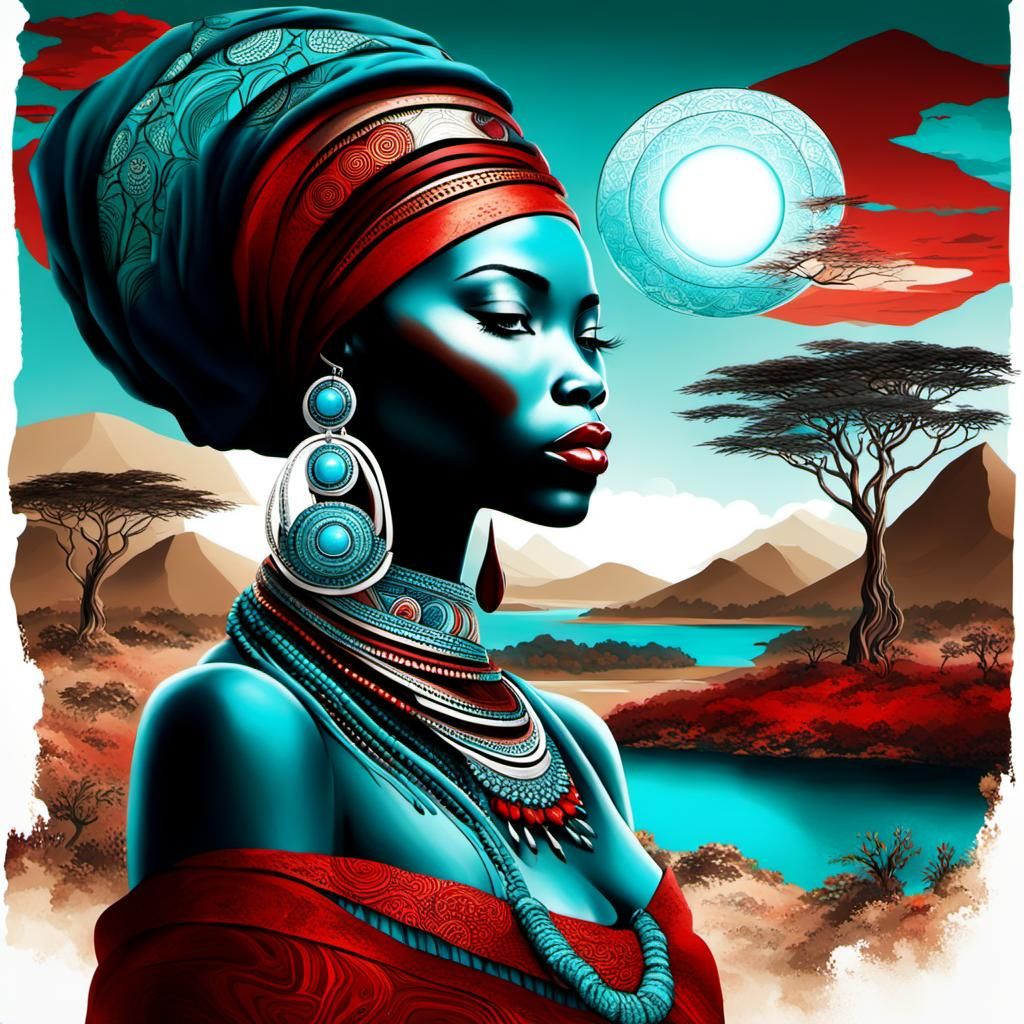 Magnetic Vision: Beautiful African Woman in Fantasy Landscap...