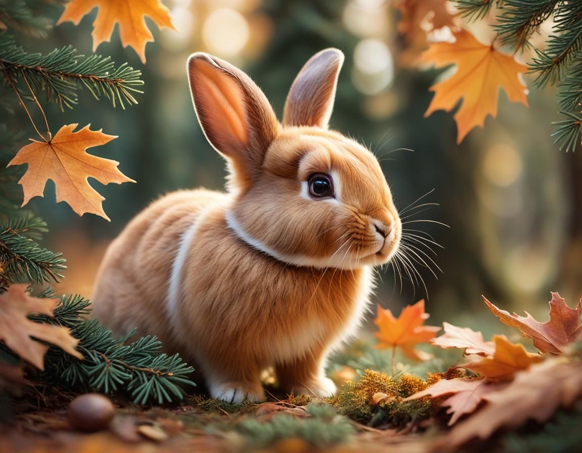 autumn leaves and cute bunny   by @Eee17