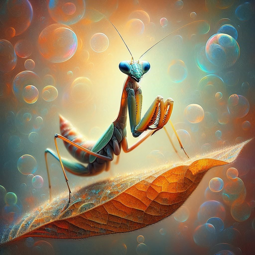Praying Mantis with Bubbles