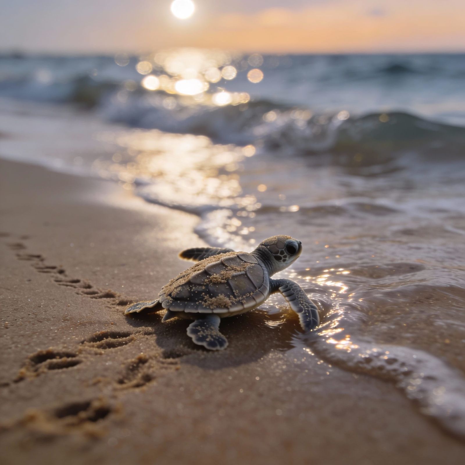 A Baby Sea Turtle Reaches the Ocean  by @Debi 