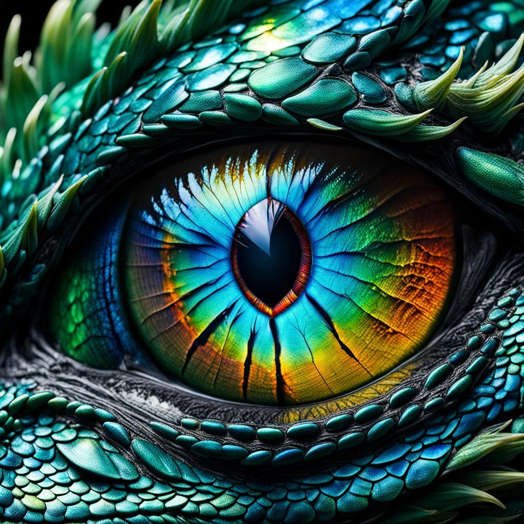 macrophotography of a dragon eye - iridescent, extreme detail, beautiful  by @whiterose