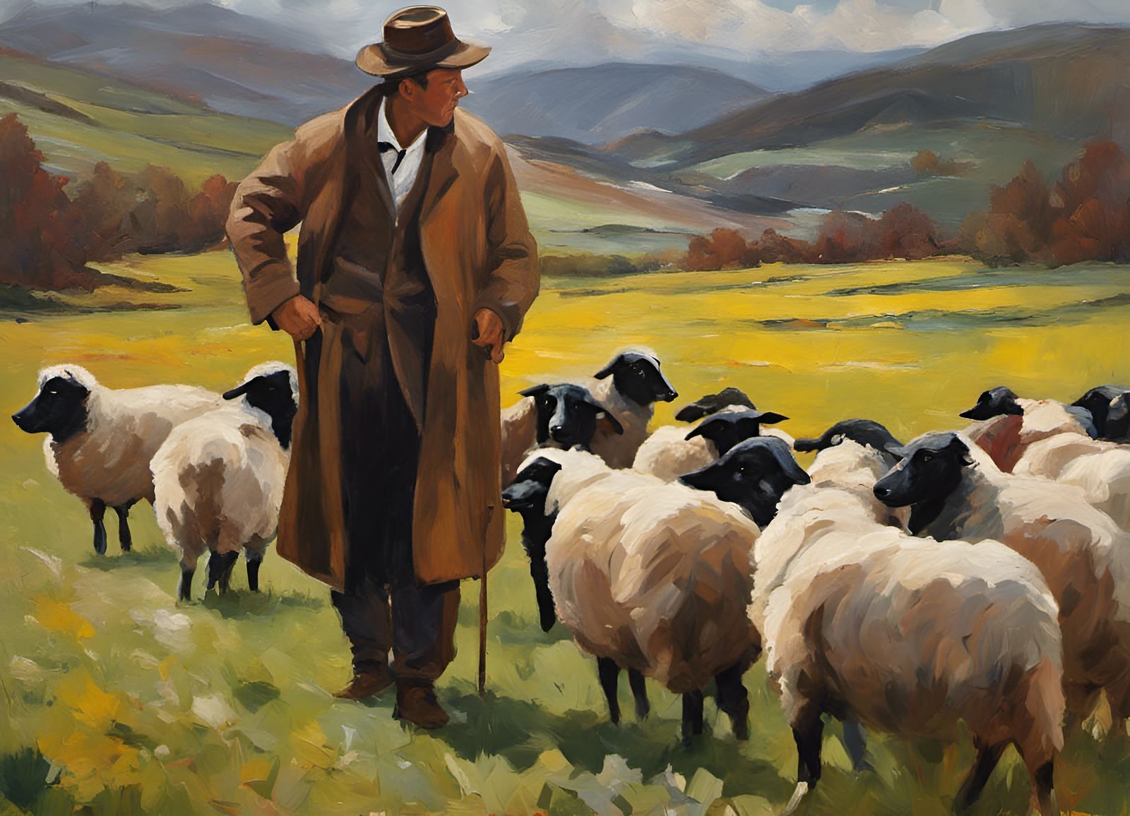 The shepherd hat is tending the sheep