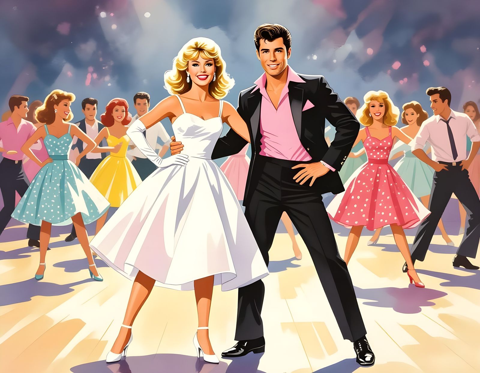 Grease high-school dance in watercolor  by @Gary Murakami
