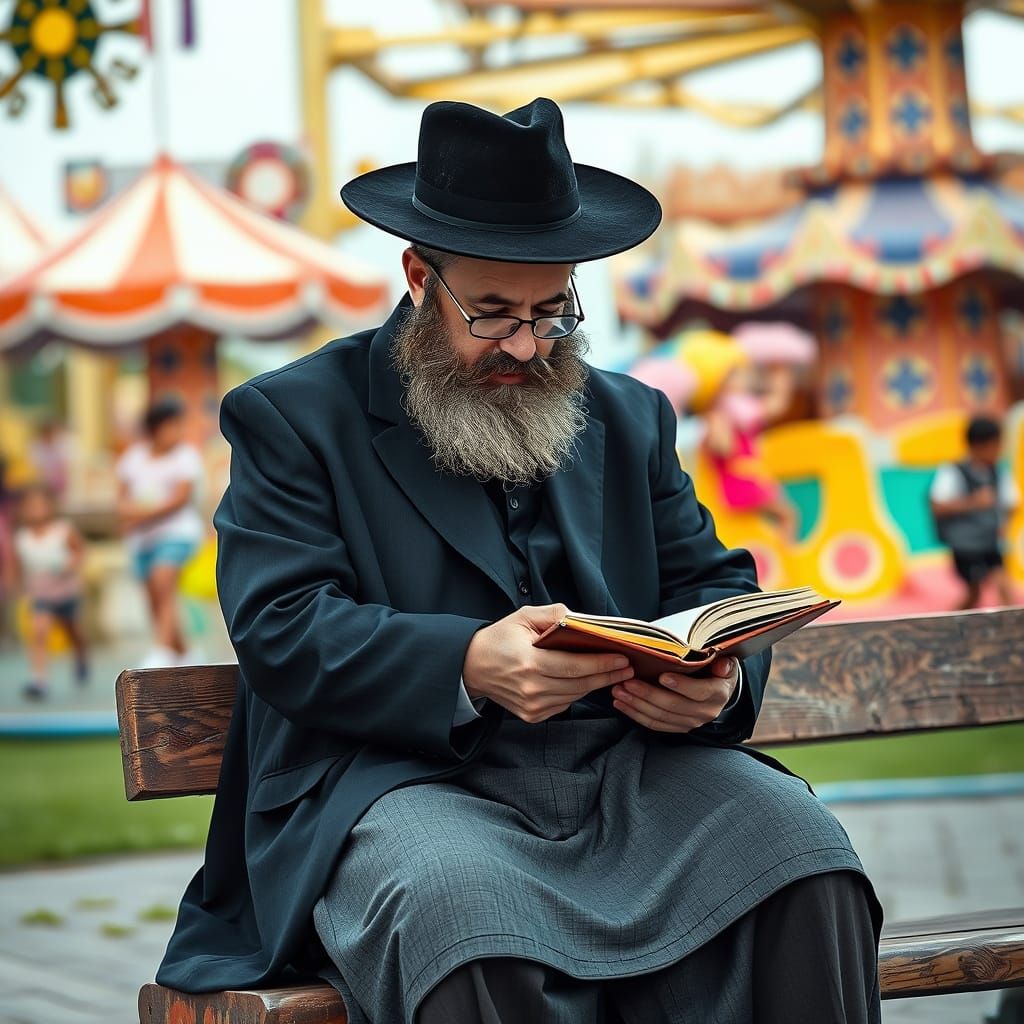 Man Studying in Amusement Park: Atmospheric Realism