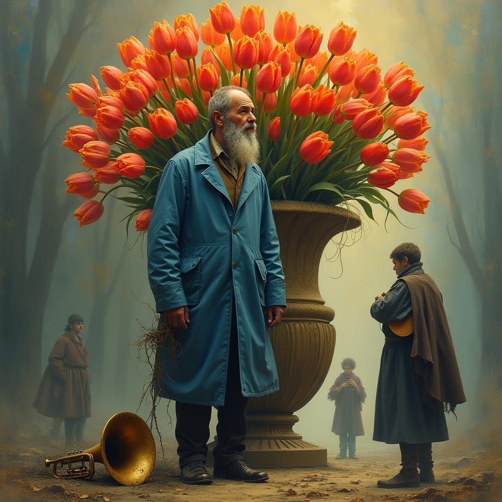 Melancholic Man in Ephemeral Landscape