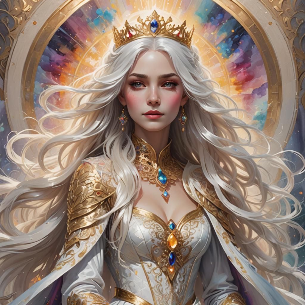 Goddess in Princess Dress: Vibrant Oil Painting