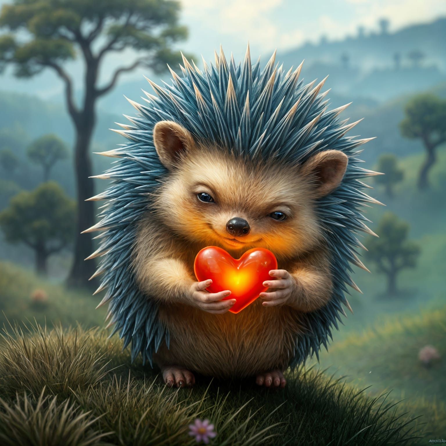 Hedgehog Offering Heart: Detailed Fantasy Concept Art