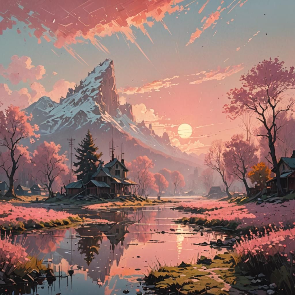 A Rising Sun. Pastel pink scale. In Ismail Inceoglu Style. I...