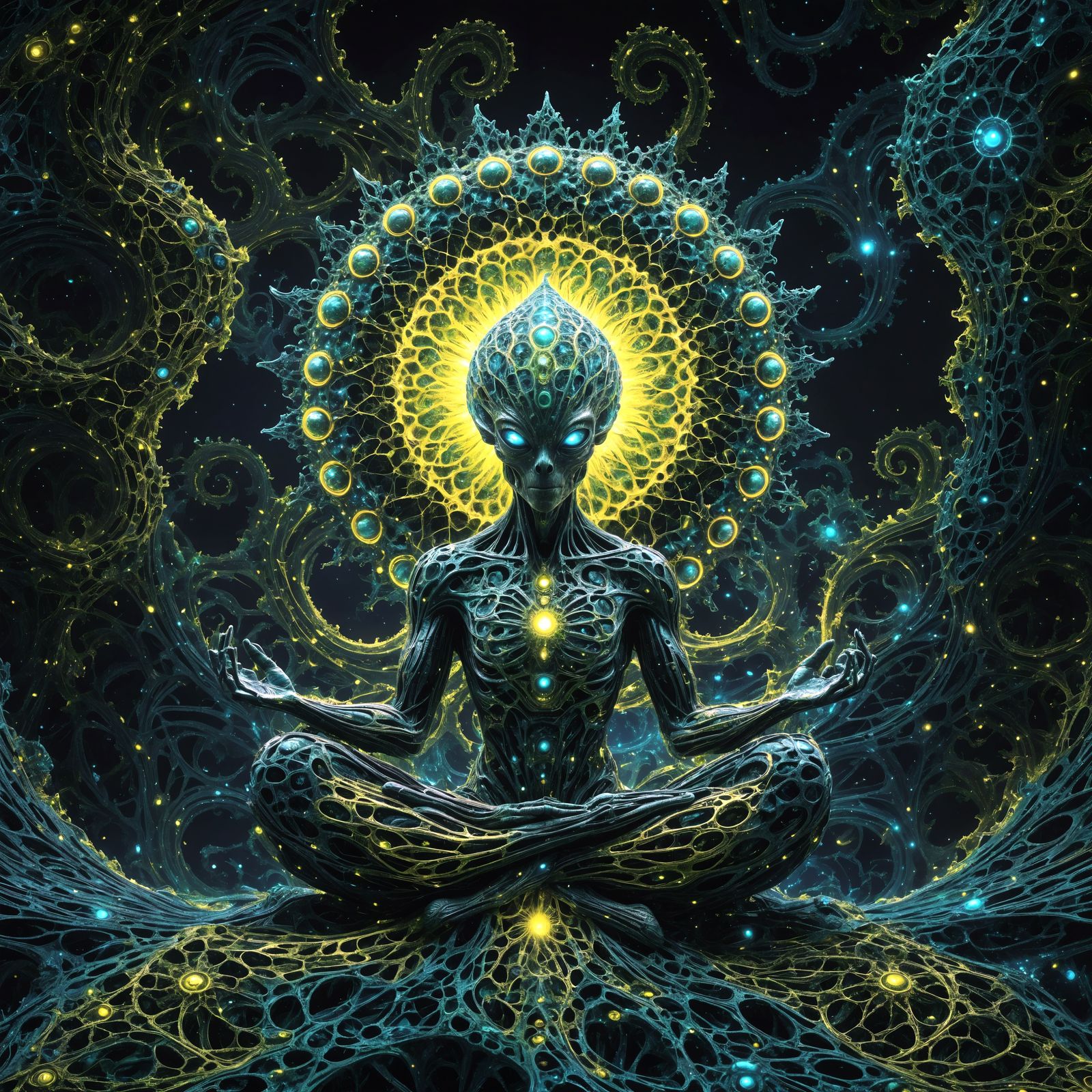 alien meditating 3d alien fractal mandelbrot elements textur...