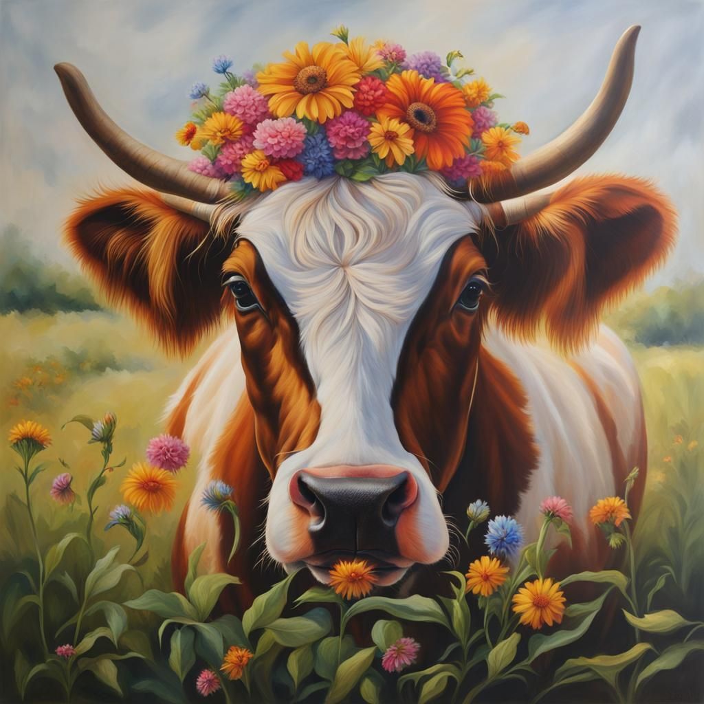 cow eating flowers, AI Generated Artwork NightCafe Creator