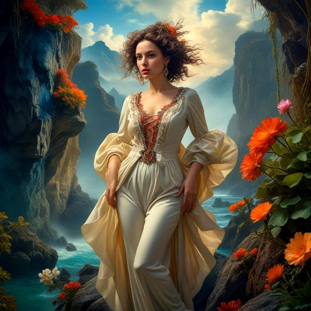 Surrealistic Portrait of a 45-Year-Old Enigmatic Lady