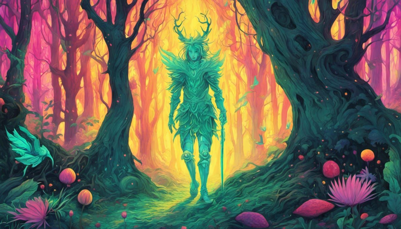 a wandering knight finds a forest nymph while walking throug...