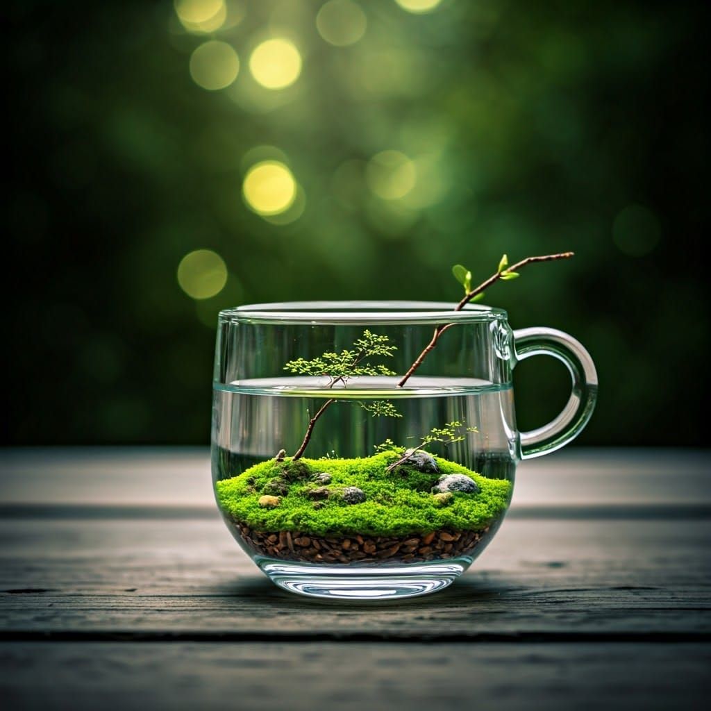 Miniature Landscape in Glass Cup, Digital Art