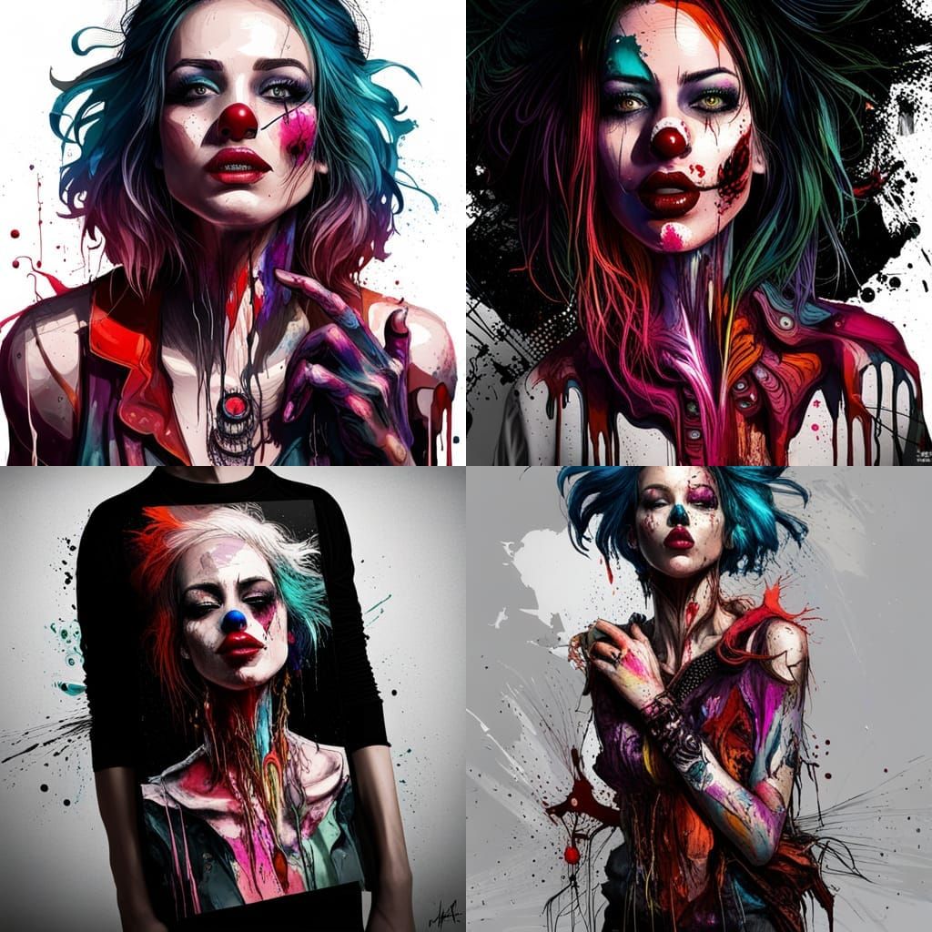 beautiful biochemical clown woman, hyperdetailed, hyperreali...