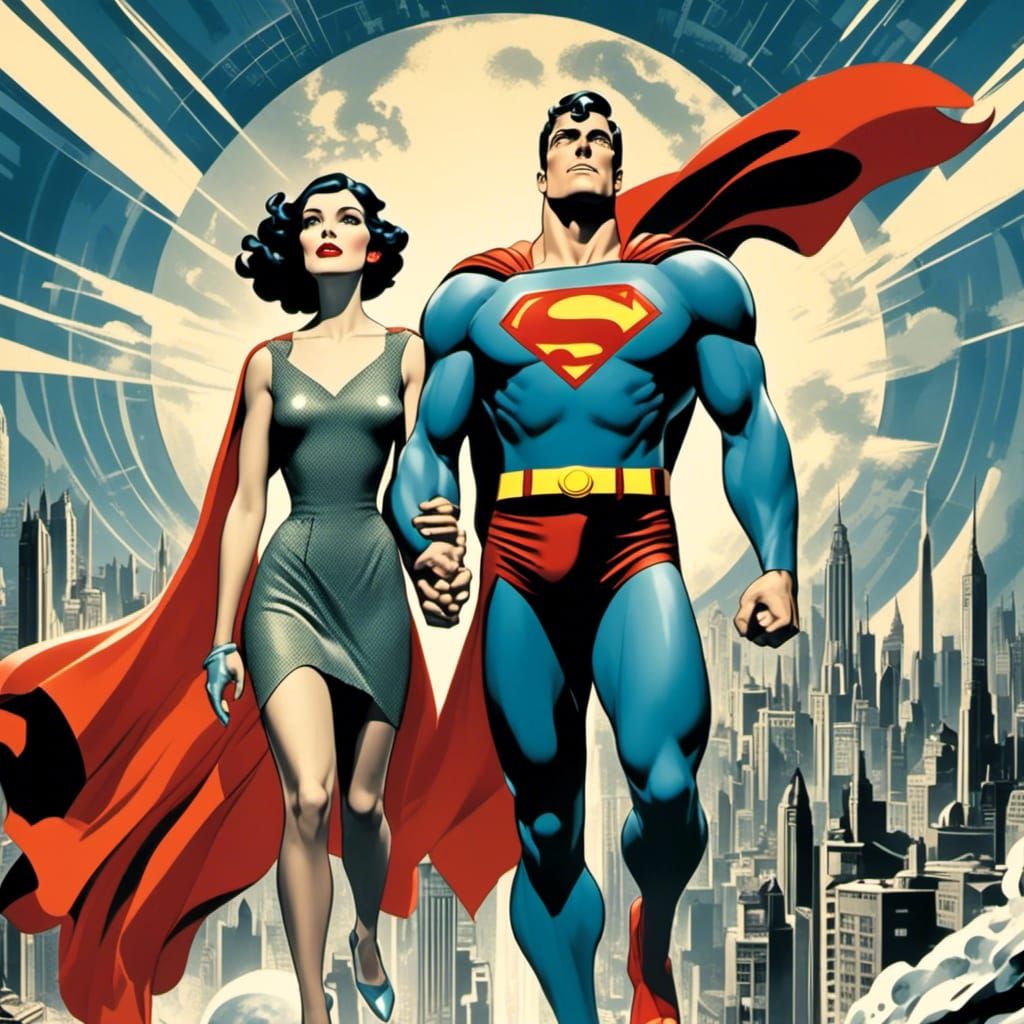 Superman and Lois Lane holding hands.