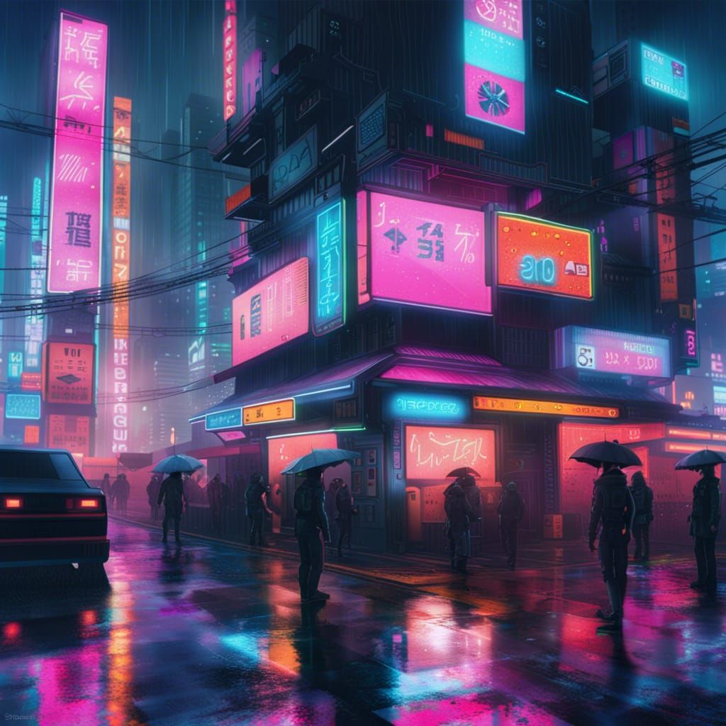 Japanese cyberpunk neon city