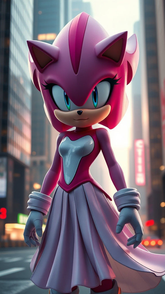 Amy Rose's Futuristic Transformation in Hyperrealistic Style