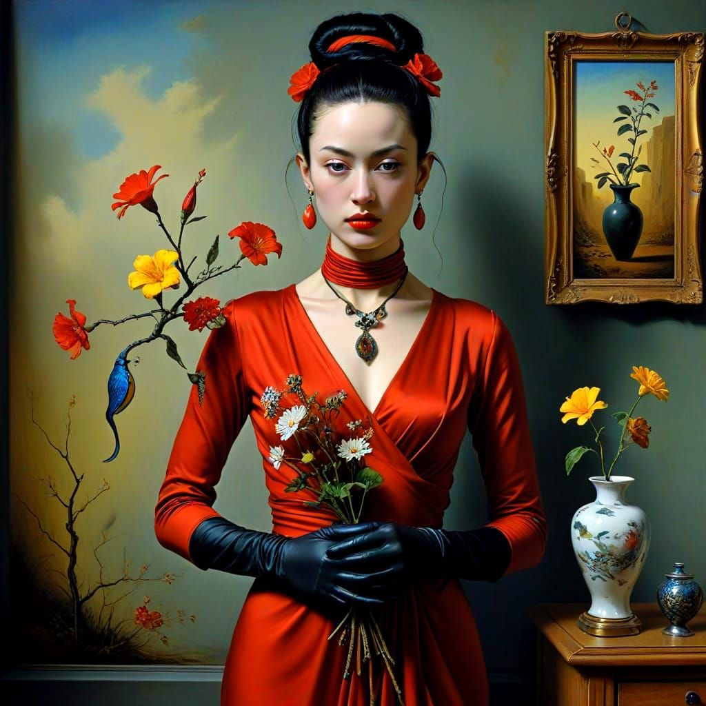 Eclectic Surrealist Portrait in Hyperrealist Style