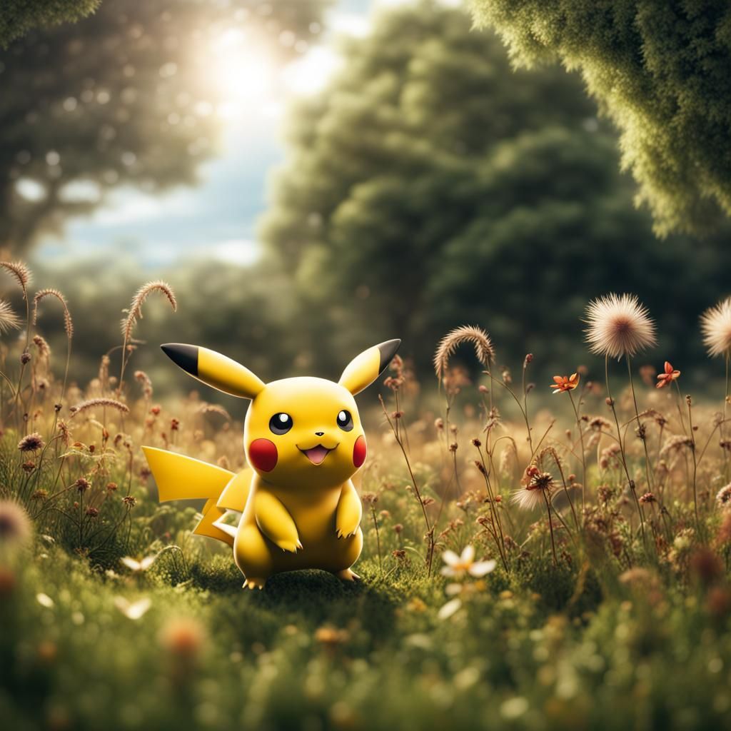 Pokemon playing in a field