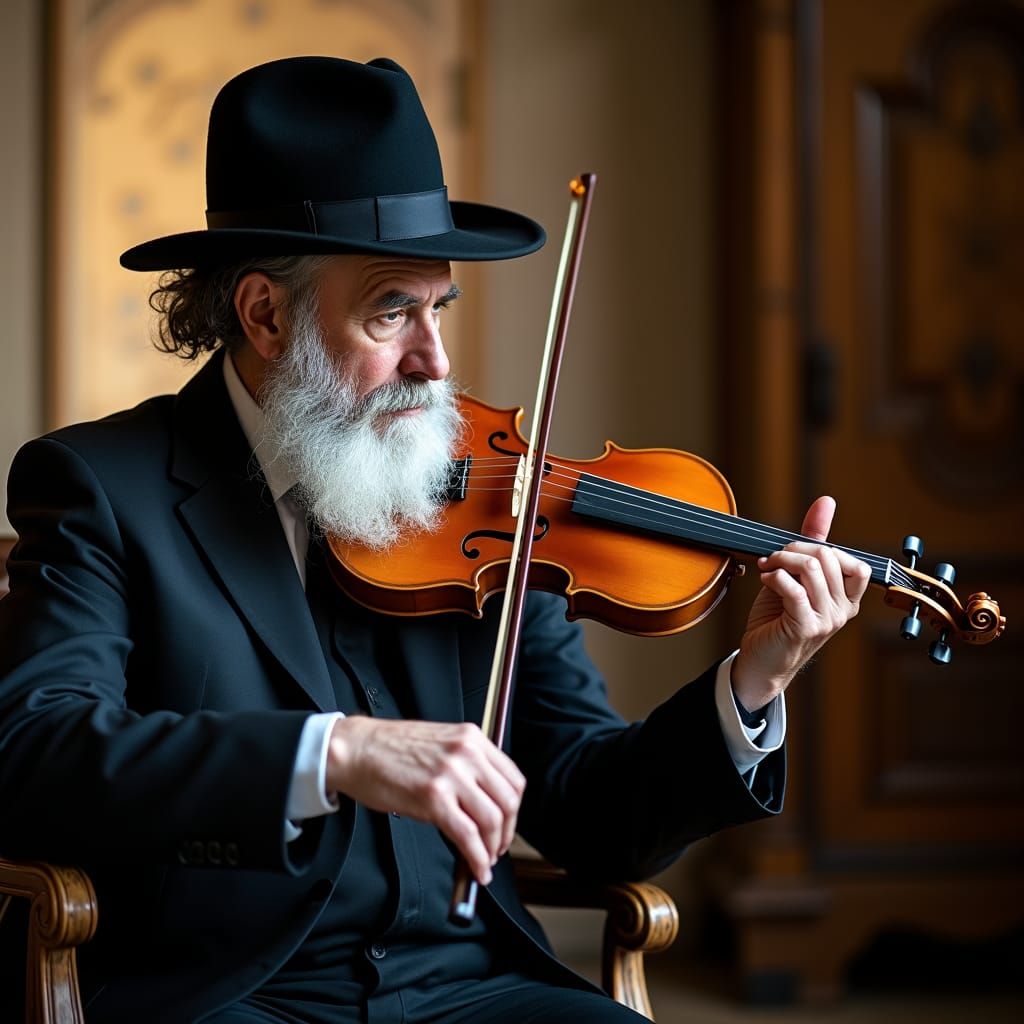 Jewish Man Playing Violin with Bokeh Background