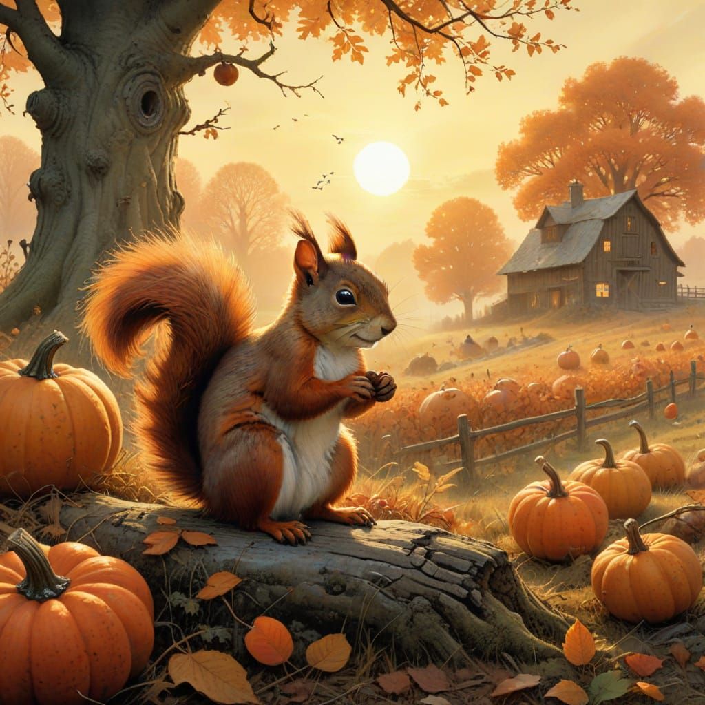 A Squirrel’s Autumn Morning on the Farm  by @Flo Hendry