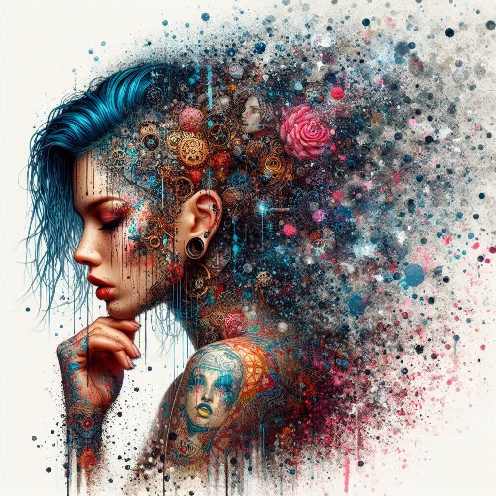 double exposure beautiful fantasy DALL-E 3 portrait landscape..