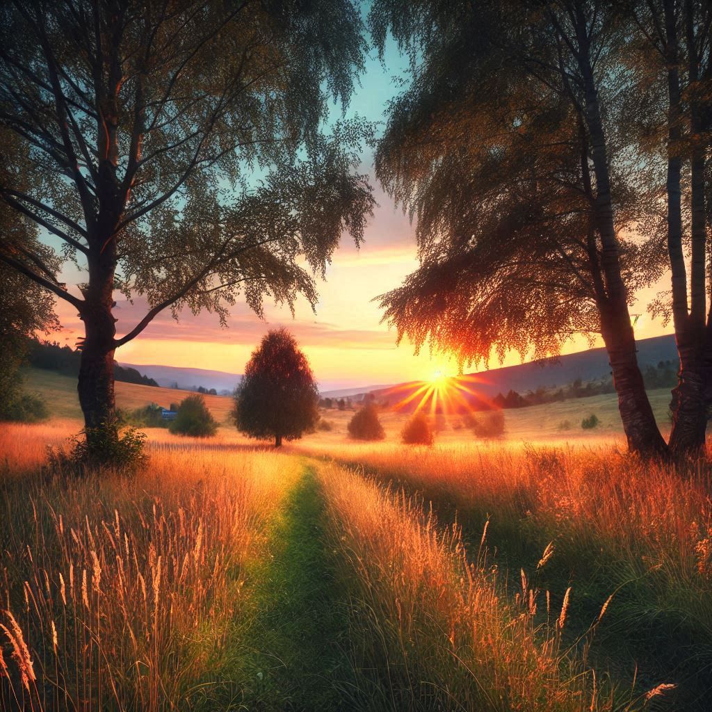 Peaceful countryside sunset