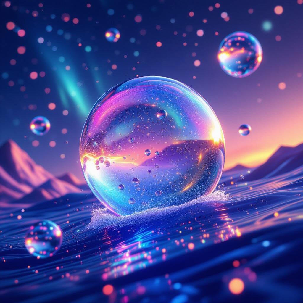 Shimmering million bubbles, vibrant colors, astral holographic, aurora  by @Fallen Angel