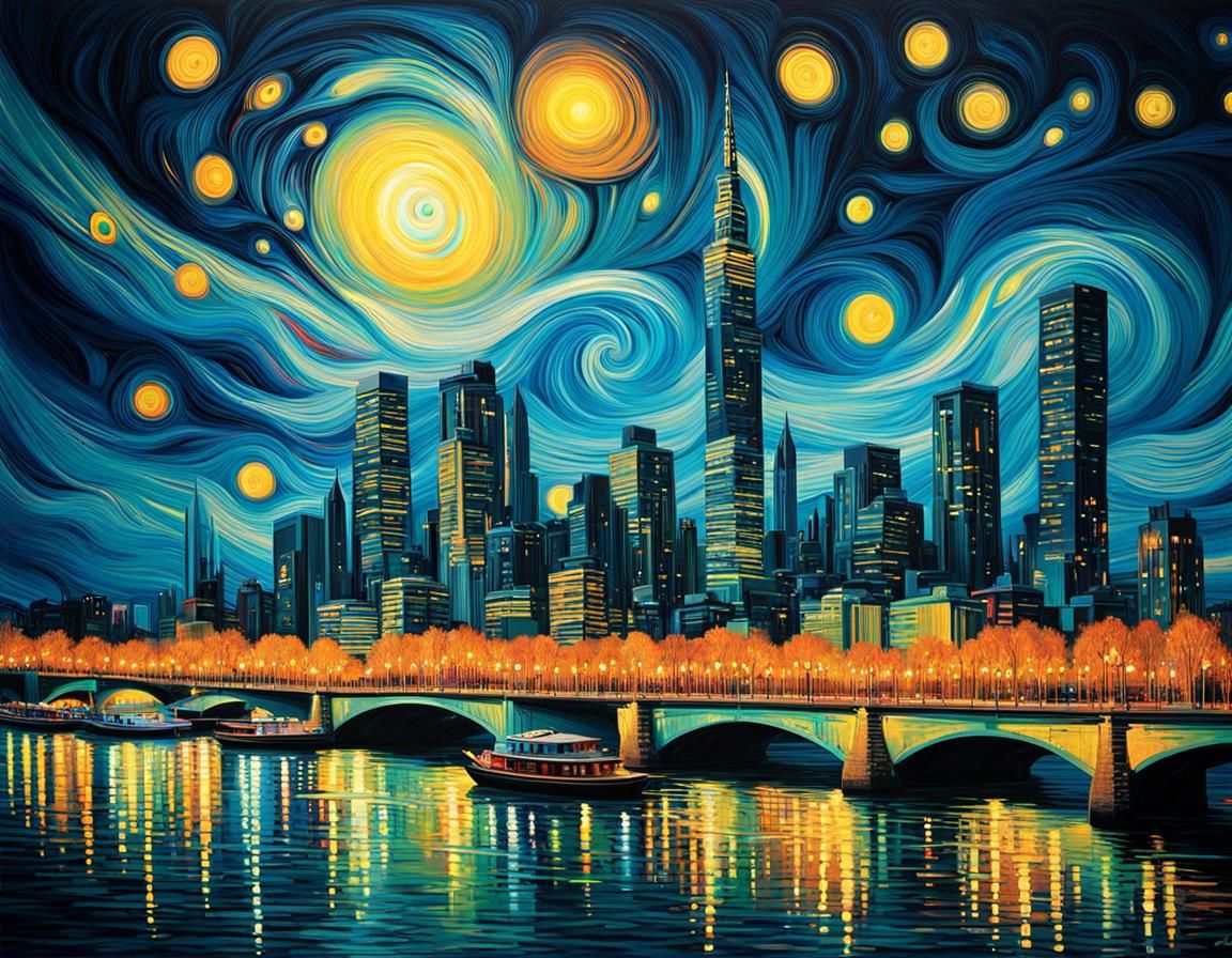 Van Gogh inspired Starry Night Cityscape - AI Generated Artwork ...