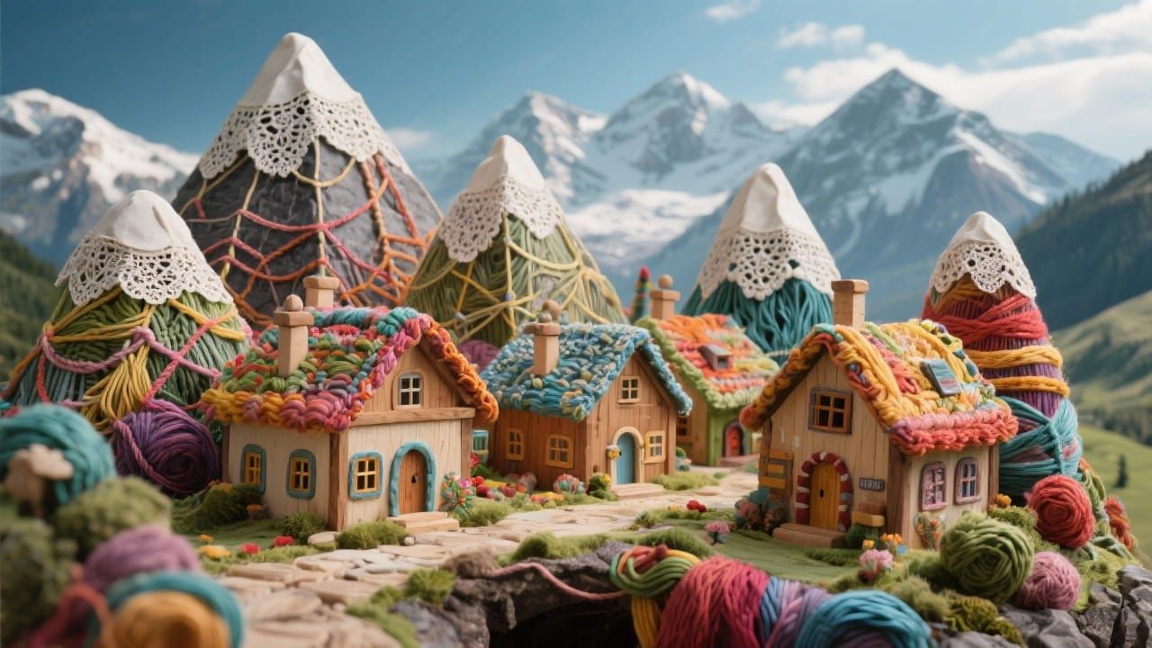 Woven sculpture of Swiss Alps village  by @Gecko