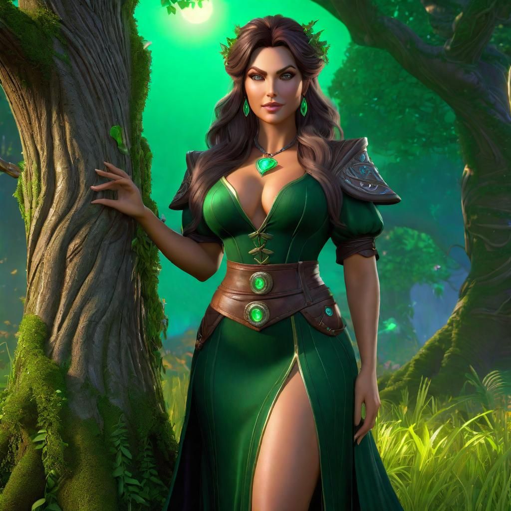 an attractive brunette curvy herbalist witch with playful ha...