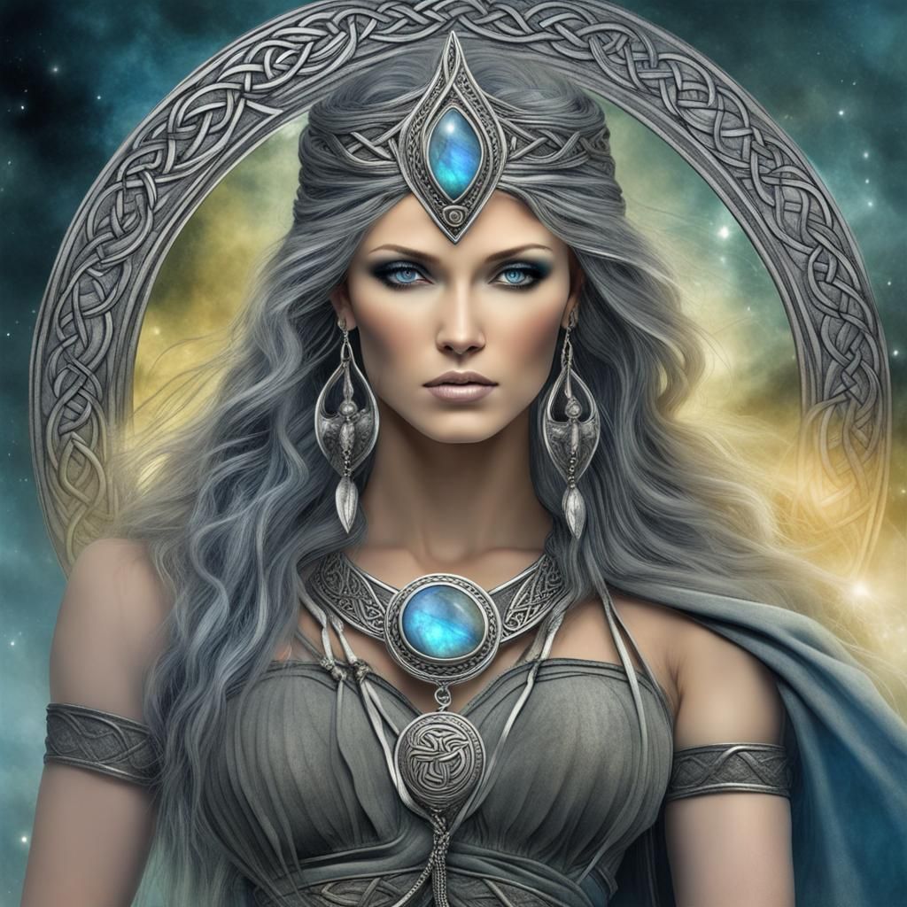 Beautiful Celtic warrior goddess of the Labradorite crystal tribe - AI ...