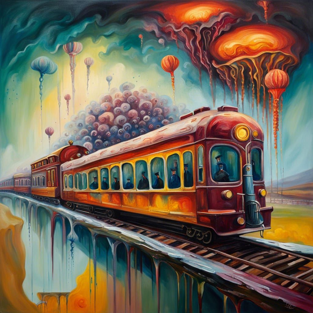 Surreal Dream Train in Vibrant Oil Painting