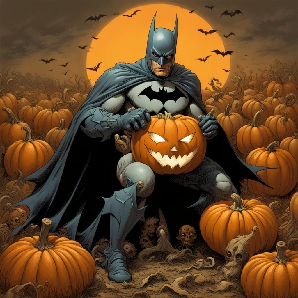 Batman in a haunted pumpkin patch