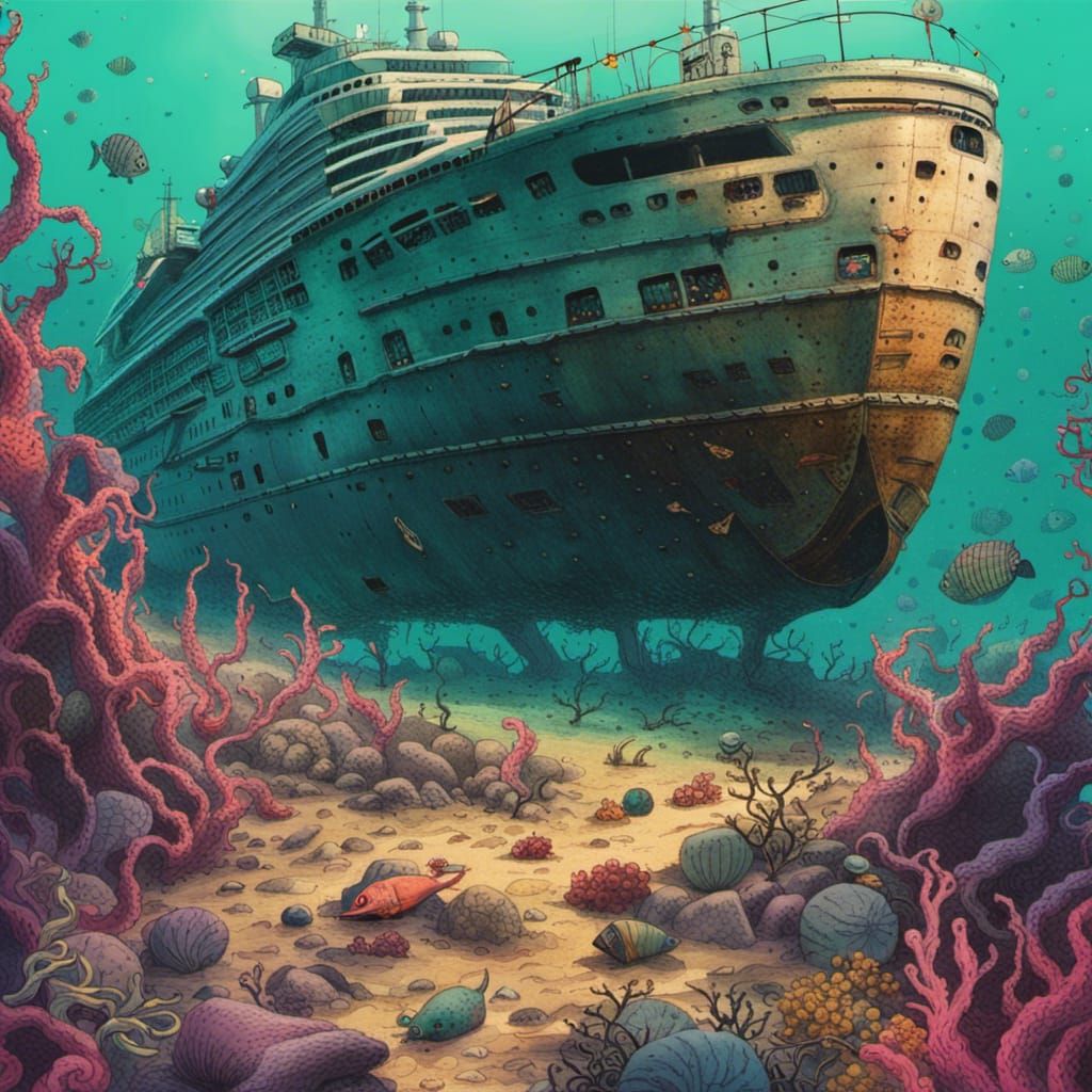 Cruise ship sinks to the bottom of the ocean - AI Generated Artwork ...