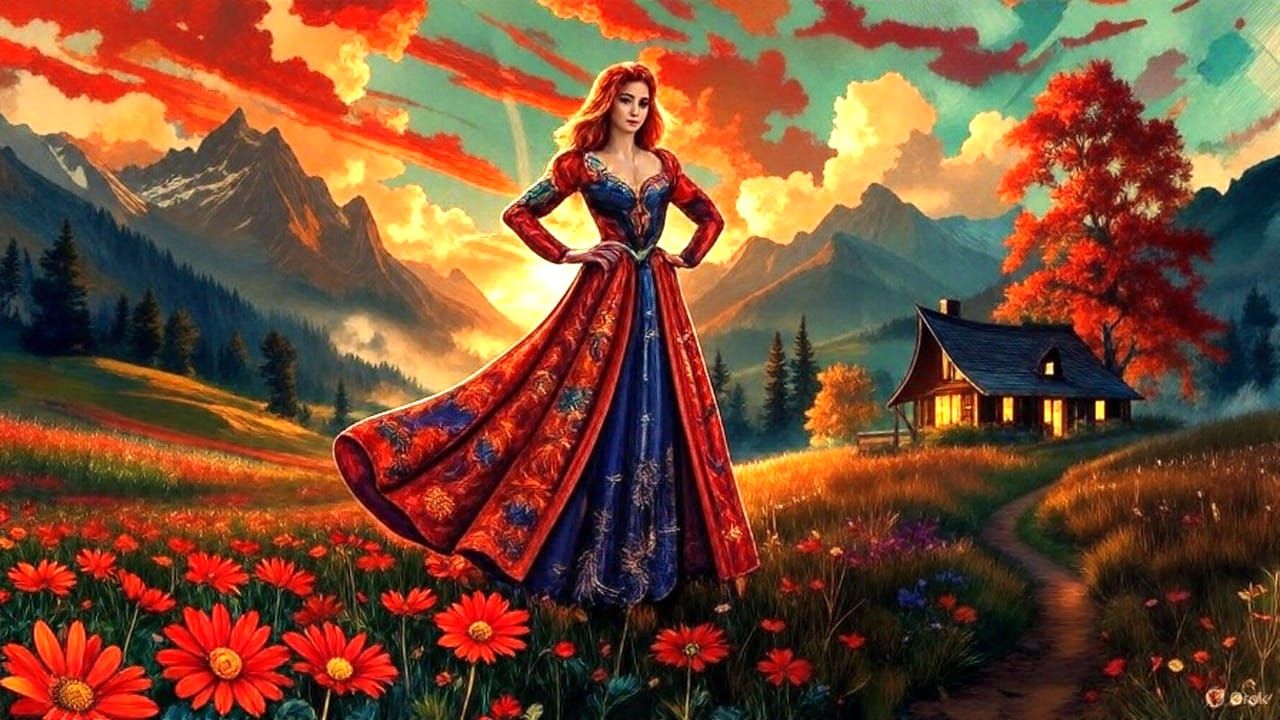 Breathtaking landscape painting illuminated by a radiant sun...