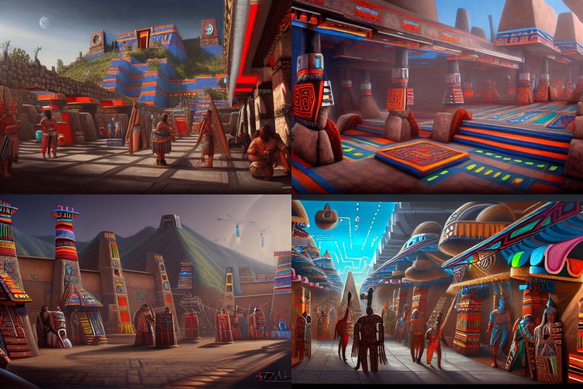 Aztec futuristic town scene