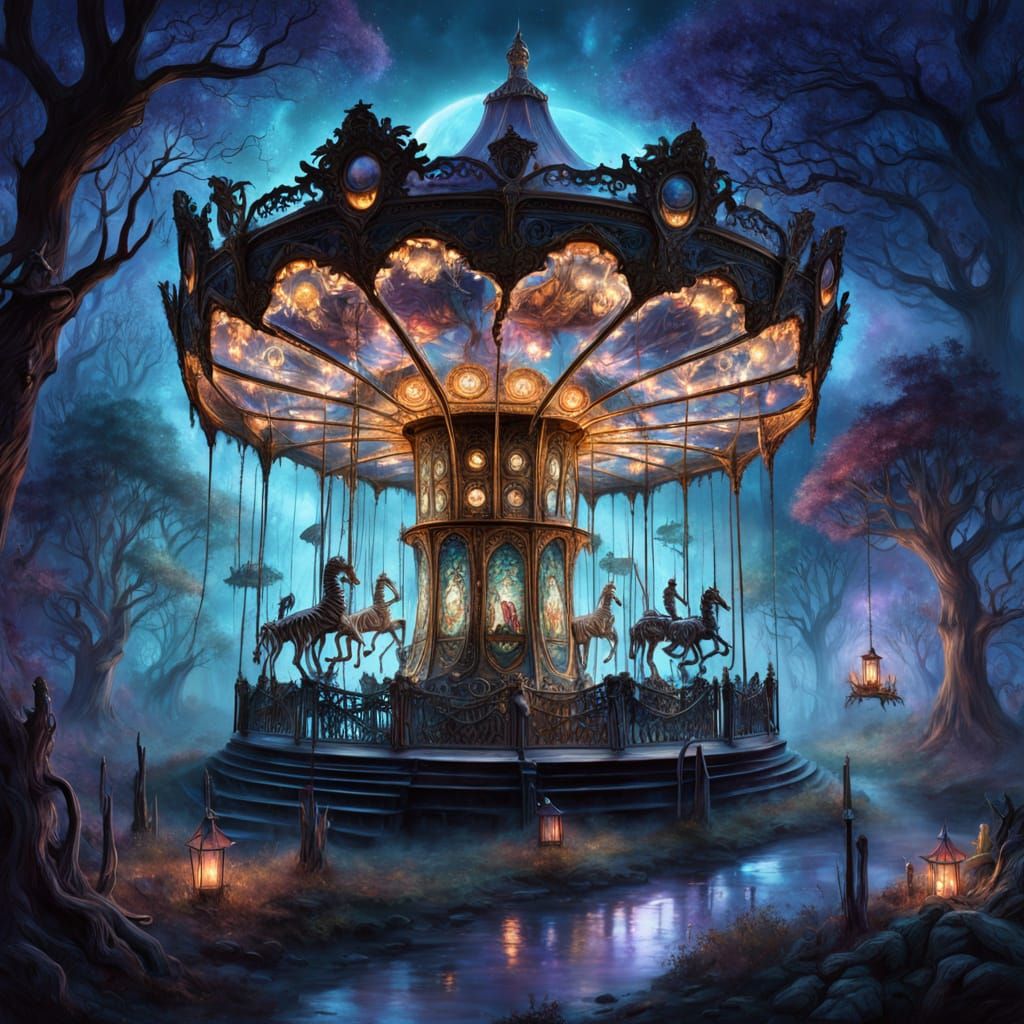 Fantasy matte painting. A medium shot of several ghostly skeletons riding an eerie, ethereal, magical, ...  by @whiterose